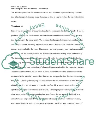 Marketing Mix for the Holden Commodore