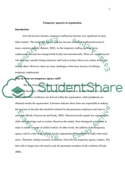 Temporary agencies in organisation