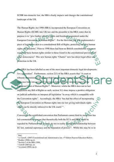 Impact the Human Rights Act 1988 Has Had in Relation to the UK Constitution