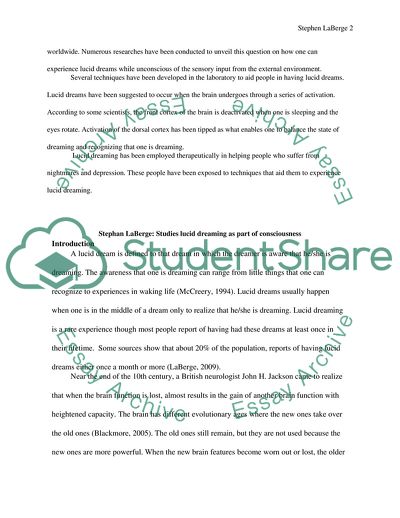 Lucid Dreaming as Part of Consciousness