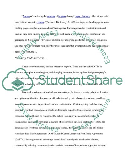 Tariffs, Quotas and Non-Tariff Trade Barriers