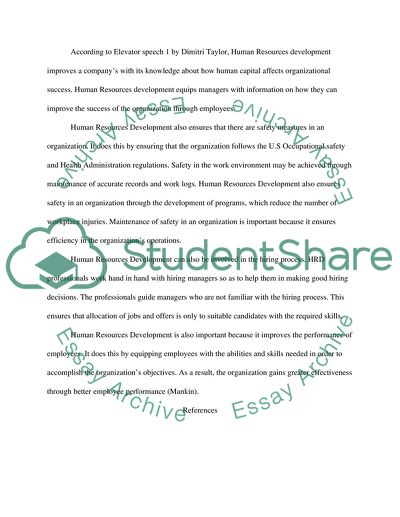 Human Resource Development as the Expansion of Human Capital in an Organization