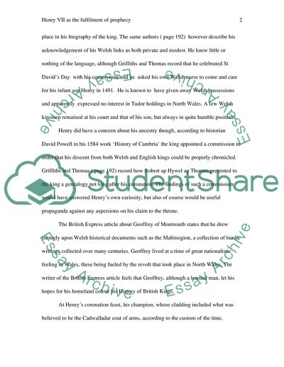 Henry VII as the Fulfilment of The Son of Prophecy in Wales