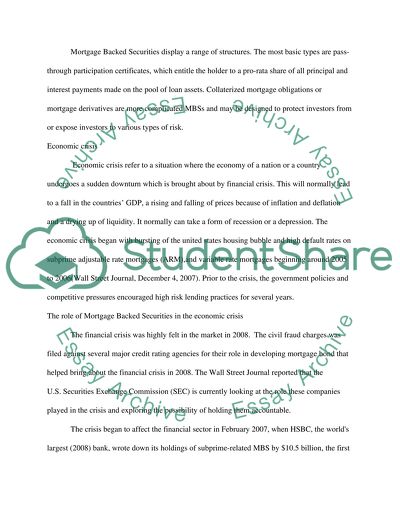 Mortgage Backed Securities and their role in the economic crisis