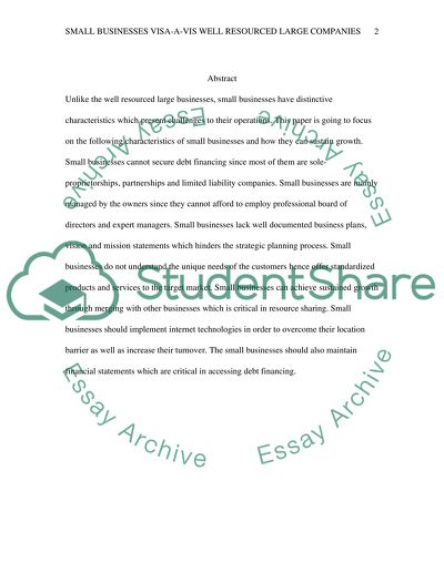 Traits of Small Businesses visa-a-vis Well Resourced Large Companies