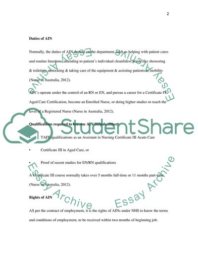 Health Service Assistants Duty of Care