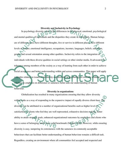 Diversity and Inclusivity in Psychology