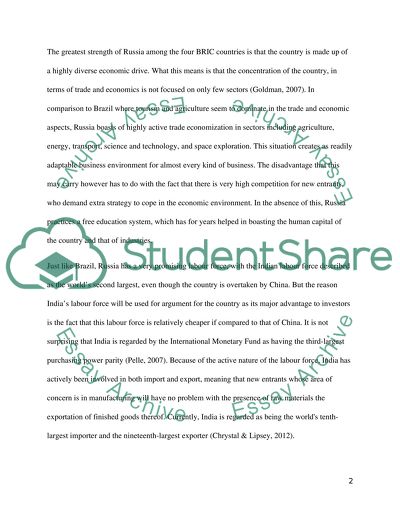 Comparison of the four bric emerging markets. Brazil, Russia, India and China