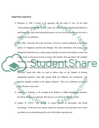 Power and Overconfident Decision-making