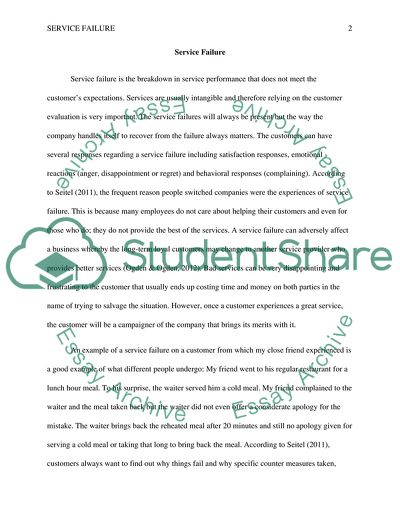 Service failure as the breakdown in service performance