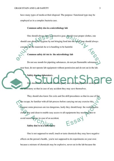 Read the assigned readings and answer questions regarding gram stain and lab safety
