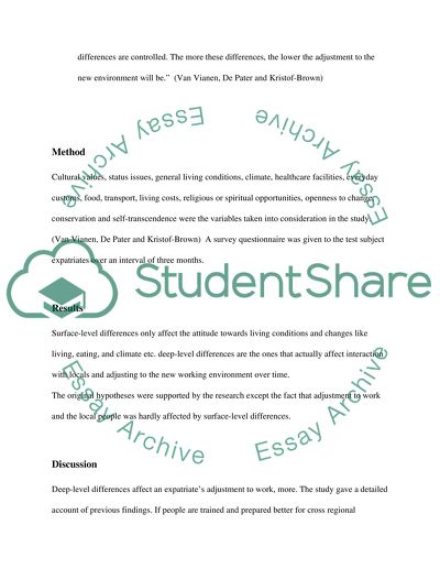 The Level of Cultural Differences