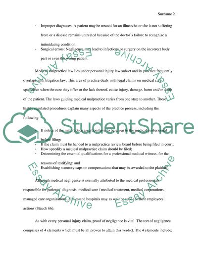 Negligence in medical malpractice based in medical law