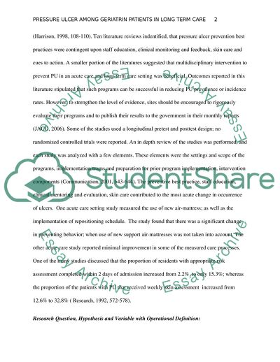Pressure Ulcer among Geriatrin Patients in Long Term Care
