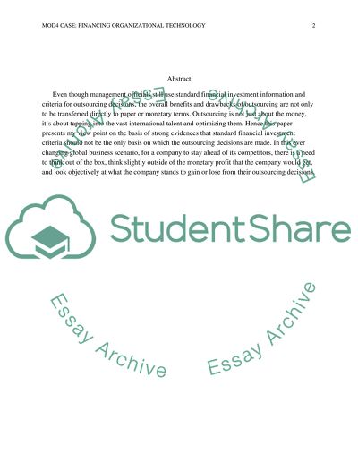 Financing Organizational Technology