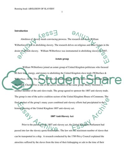 The Short-Term Contribution of William Wilberforce to the Abolition of the Slave Trade in 1807