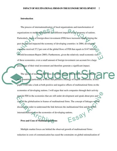 Impact of Multinational Firms on the Economic Development