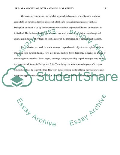 Primary models of international marketing