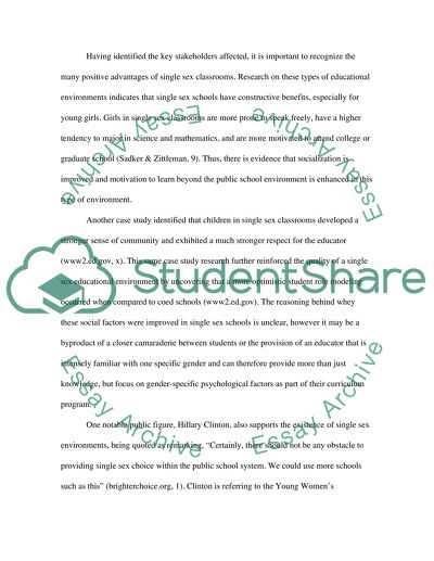 Having single sex schools in the United States and the benefits of it