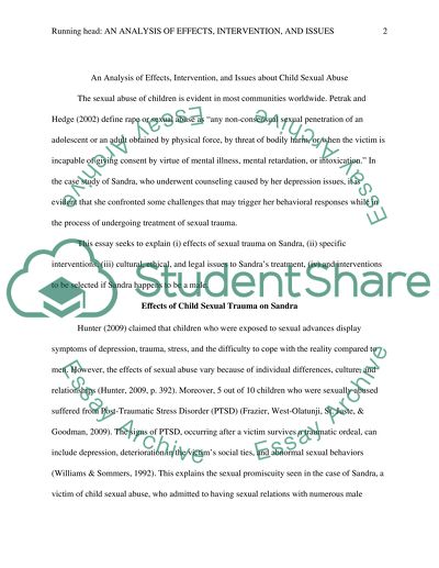 Effects, Intervention, and Issues about Child Sexual Abuse
