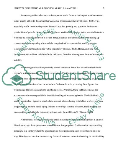 Effect of Unethical Behavior