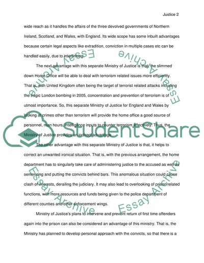 Should there be a Ministry of Justice for England and Wales What are the advantages and disadvantages