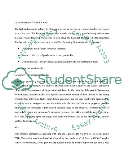 The Luxury Cosmetic Industry in the Chinese Market