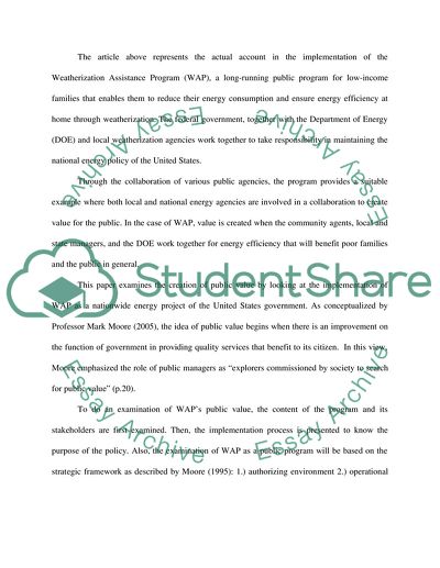 Creating Public Value through the Weatherization Assistance Program