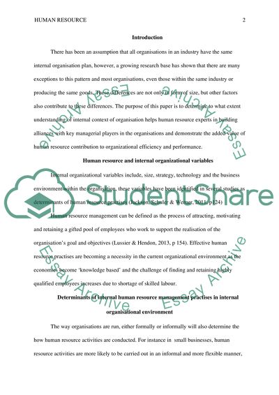 Human Resource and Internal Organizational Variables