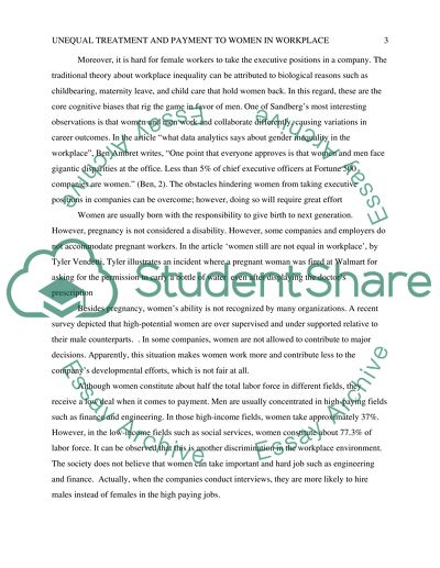 Unequal treatment and payment to women in workplace