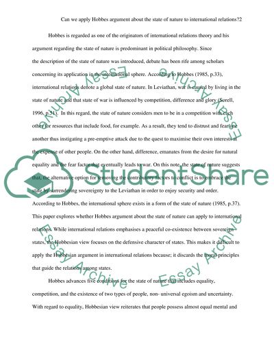 Can we apply Hobbes argument about the state of nature to international relations