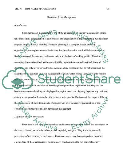 Short-Term Asset Management and Strategic Management Concepts