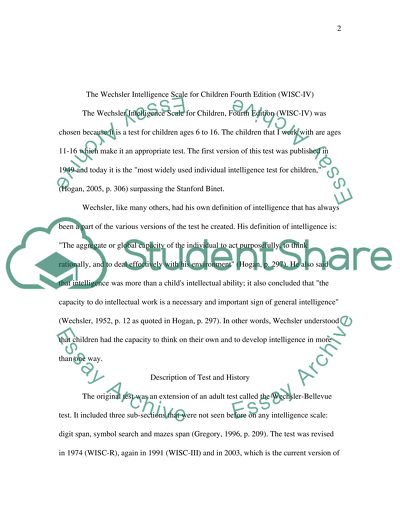 The Wechsler Intelligence Scale for Children Fourth Edition