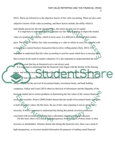 Fair Value Reporting And The Financial Crisis