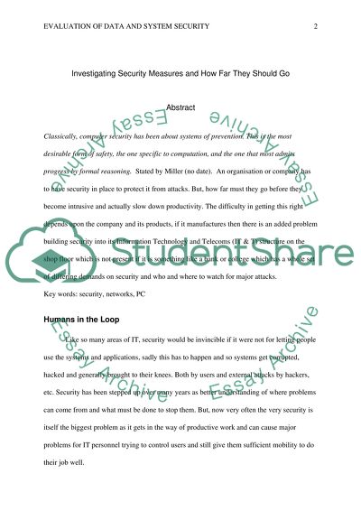 Evaluation of Data and System Security