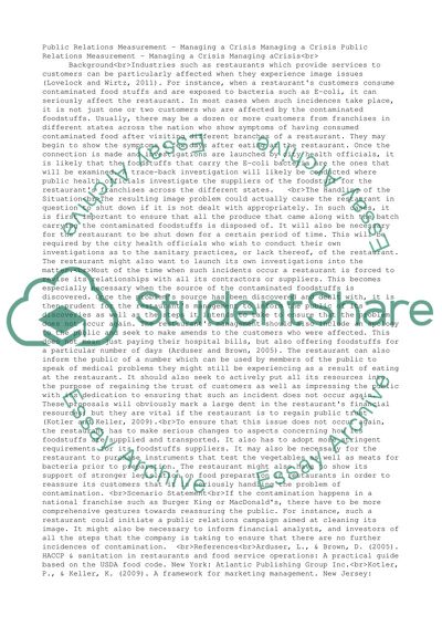 Public Relations Measurement - Managing a Crisis Managing a Crisis
