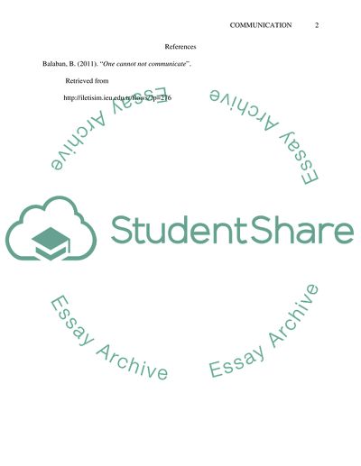 Analysis of Article Titled One Cannot Not Communicate by Balaban