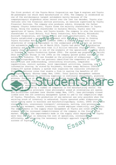 Supply Chain Management at Toyota Motors