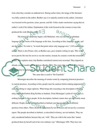 How does Montaigne use Rowland Barthes ideas in on Cannibals