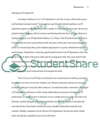 Differences between Managing an IT department and a Personnel Department