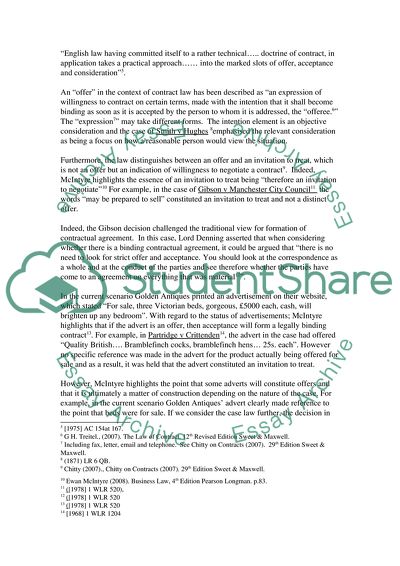 The Law of Contract: Golden Antiques and White Halls Ltd