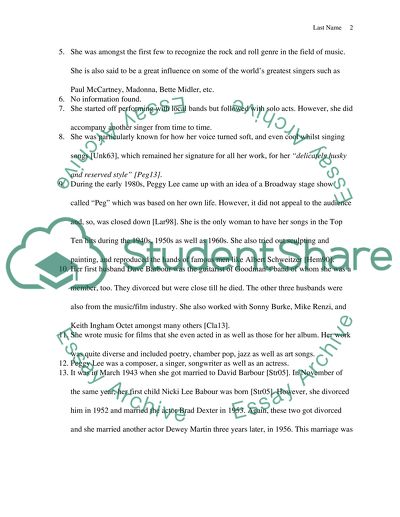 Research paper for Peggy Lee
