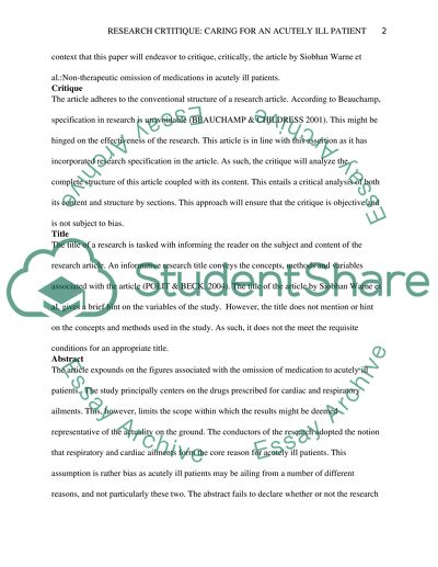 Caring For an Acutely Ill Patient