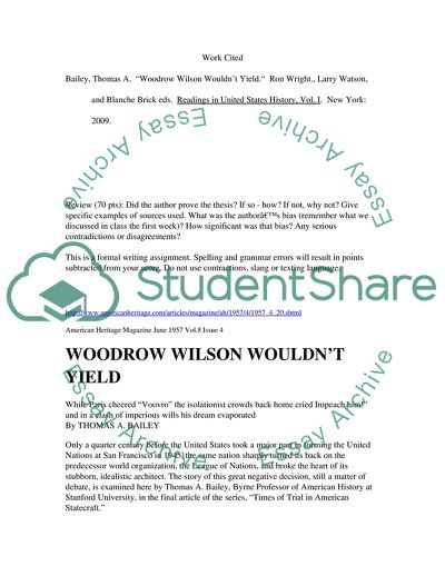 Woodrow Wilson Wouldnt Yield by Thomas Bailey