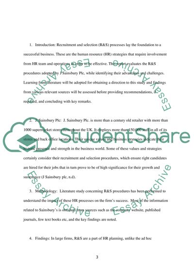 Recruitment and Selection at Sainsburys