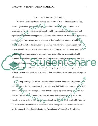 Evolution of Health Care Systems