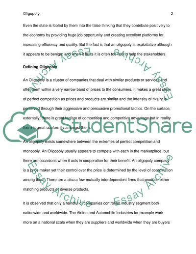 Economics Regarding Oligopoly Markets