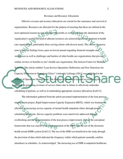 Revenues and Resource Allocations