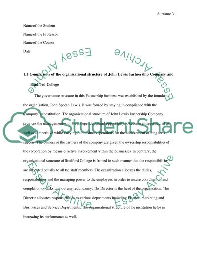 Organizational Structure and Culture of John Lewis Partnership Company and Bradford College