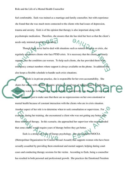 Role and the Life of a Mental Health Counsellor